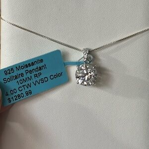 NWT 4.0 Carat 10mm VVSD Moissanite Solitaire Necklace 925 Sterling Silver